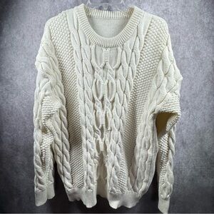 Men’s  Cable Knit Fisherman’s Cream‎ Cozy Crew Neck Sweater 2X